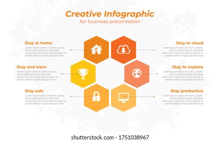 Kreative Business-Infografik mit Hexagon-Form und Icon-Design. Sommerzeit Farbpalette. Vektorgrafik eps10.
