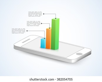 Creative Business Infographic layout with 3D colorful statistical bar on tablet.