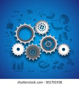 Creative business infographic layout with stylish business infographic elements on glossy blue background.