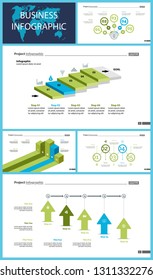 Creative business infographic slide templates set can be used for annual report, web design, workflow layout. Management concept. Option, comparison, donut, area, organizational charts, flowchart
