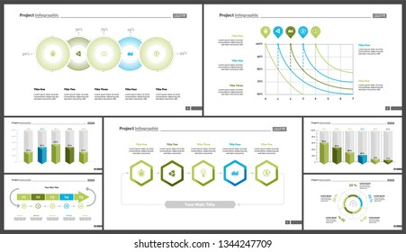 Creative business infographic slide templates set can be used for annual report, web design, workflow layout. Management concept. Option, comparison, donut, area, organizational charts, flowchart