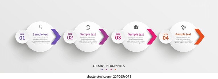 Kreative Business-Infografik-Vorlage mit 4 Optionen oder Schritten. Kann für Workflow-Layout, Diagramm, Jahresbericht, Webdesign verwendet werden
