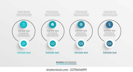 Plantilla de infografía de negocios creativa con 4 opciones o pasos. Se puede utilizar para diseño de flujo de trabajo, diagrama, informe anual, diseño web