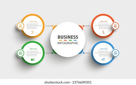 Kreative Business-Infografik-Vorlage mit 4 Optionen oder Schritten. Kann für Workflow-Layout, Diagramm, Jahresbericht, Webdesign verwendet werden