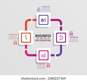 Creative business infographic template with icons and 4 steps. Can be used for workflow layout, diagram, annual report, web design
