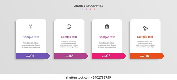 Creative business infographic template with icons and 4 steps. Can be used for workflow layout, diagram, annual report, web design	