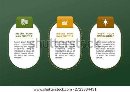 Creative Business Infographics Template featuring 3 distinct options for data visualization, financial growth and innovative ideas. Vector EPS file isolated, customizable, and for presentations
