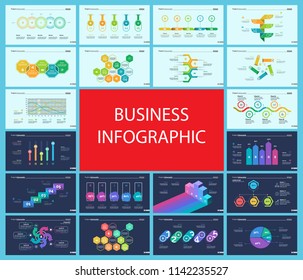 Creative business inforgraphic design set can be used for presentations, annual report, web design. Business concept. Donut, arrow, timeline, process charts, flowchart, comparison graph
