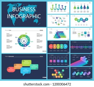 Creative business inforgraphic design set can be used for presentations, annual report, web design. Business concept. Donut, arrow, timeline, process charts, flowchart, comparison graph