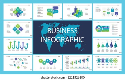 Creative business inforgraphic design set can be used for presentations, annual report, web design. Business concept. Donut, arrow, timeline, process charts, flowchart, comparison graph
