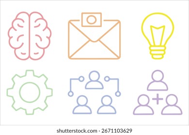 Icones de inovação empresarial criativos Brainstorming Ideias Colaboração Rede e comunicação Símbolos Ilustração Vetor para Design