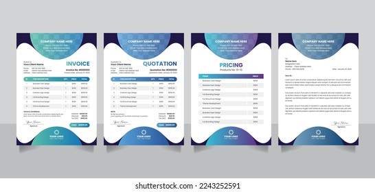 Creative business invoice form quotation pricelist letterhead money bills payment agreement design templates vector