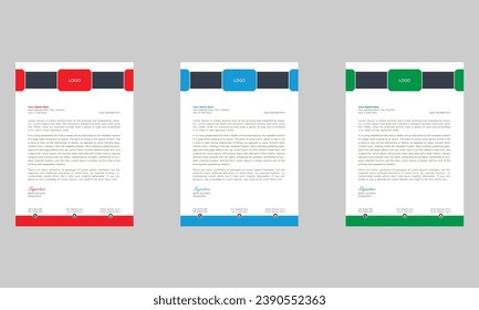 Creative business letterhead set | Blue, Green, Red colors