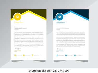 Creative business letterhead template design with yellow and blue colour, A4 size letterhead template with abstract design, Vector letterhead template for business,