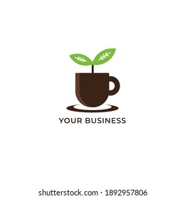 Creative Business Logo. Cup with plant. Awesome Organic Logo.