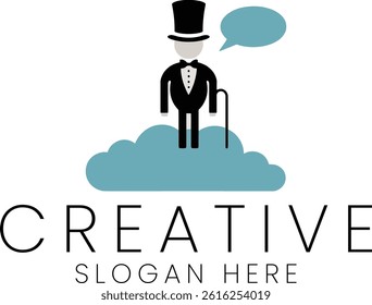 Creative business logo design featuring an elegant gentleman on a cloud. Perfect for modern branding