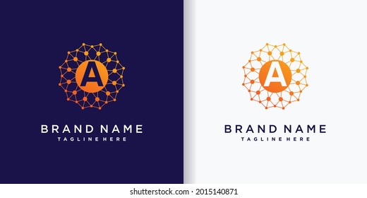 Design-Technologie für kreatives Business-Logo, Anfangsbuchstaben a mit Linien- und Punktstil