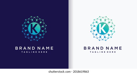 Creative business logo design technology initial letter k with line art and dot style