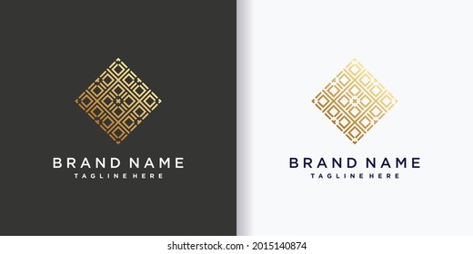Creative business logo design template with line art and golden gradient style color