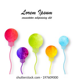 Creative business market concept poster - Teamwork, Innovation, creative industries. Ideas Light bulbs background. Vector illustration. Shadows can be turned off for clean flat card.