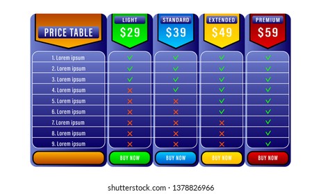 Creative of business plans web comparison pricing table. Art design modern banner list. Abstract concept graphic websites, applications element. Horizontal Vector Illustration