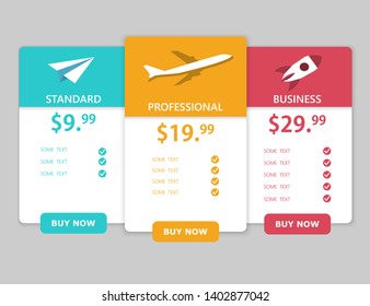 Creative business plans web comparison pricing table. Design modern banner list. Abstract concept graphic websites, applications element. Vector EPS10 illustration. Colorful 3d chart.