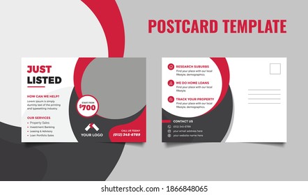 Creative business postcard template. Modern business postcard design with the red and black shape