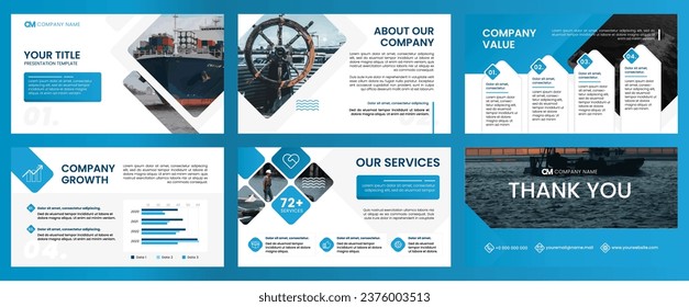 Creative business PowerPoint presentation slides template design with marine theme. Use for modern keynote presentation background, website slider, landing page, annual report, company profile