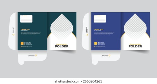 Pastas de apresentação de negócios criativas com um design moderno. Modelos profissionais de documentos corporativos. Estilos de pasta de arquivos imobiliários distintos.
