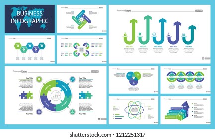 Creative business presentation slide for management concept. Can be used for business project, annual report, web design. Pie chart, process chart, venn chart, bar graph, flowchart, comparison diagram