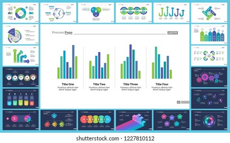 Creative business presentation slide for management concept. Can be used for business project, annual report, web design. Pie chart, process chart, venn chart, bar graph, flowchart, comparison diagram