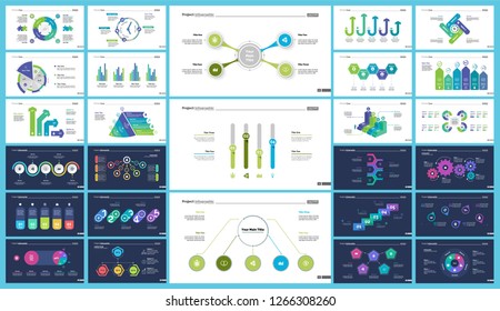 Creative business presentation slide for management concept. Can be used for business project, annual report, web design. Pie chart, process chart, venn chart, bar graph, flowchart, comparison diagram