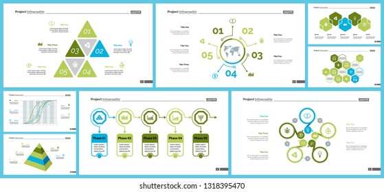 Creative business presentation slide for management concept. Can be used for business project, annual report, web design. Pie chart, process chart, venn chart, bar graph, flowchart, comparison diagram
