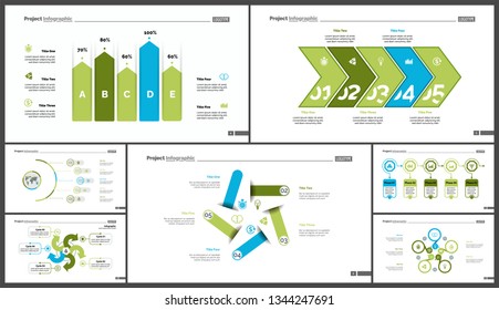 Creative business presentation slide for management concept. Can be used for business project, annual report, web design. Pie chart, process chart, venn chart, bar graph, flowchart, comparison diagram