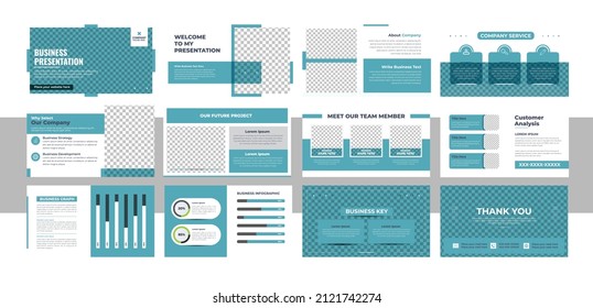 Conjunto de diseño de plantillas de diapositivas de presentación empresarial creativa. Plantillas de presentación para empresas. Elementos infográficos vectoriales de diseño plano para diapositivas de presentación, informe anual, marketing empresarial, folleto