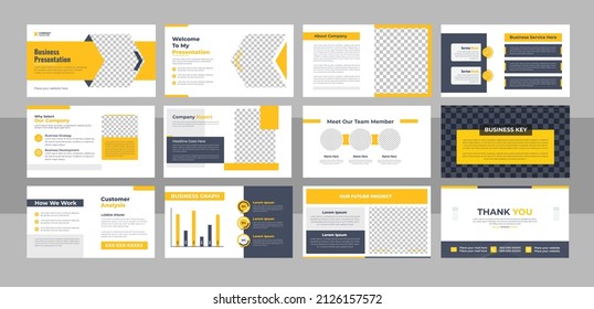 Creative business presentation slide template design set. Yellow presentation templates elements on a white background. Vector infographics. Use in Presentation, flyer and leaflet, corporate report