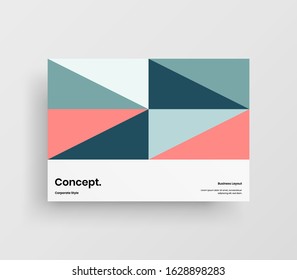 Creative business presentation vector A4 horizontal orientation front page mock up. Modern corporate report cover abstract geometric illustration design layout. Company identity brochure template.