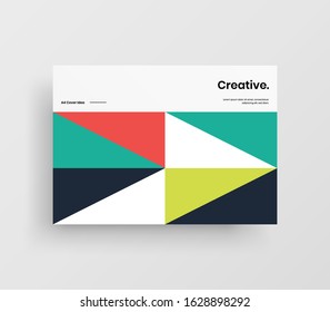 Creative business presentation vector A4 horizontal orientation front page mock up. Modern corporate report cover abstract geometric illustration design layout. Company identity brochure template.