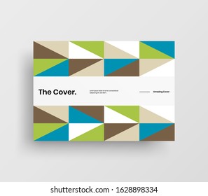 Creative business presentation vector A4 horizontal orientation front page mock up. Modern corporate report cover abstract geometric illustration design layout. Company identity brochure template.
