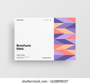 Creative business presentation vector A4 horizontal orientation front page mock up. Modern corporate report cover abstract geometric illustration design layout. Company identity brochure template.