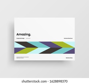 Creative business presentation vector A4 horizontal orientation front page mock up. Modern corporate report cover abstract geometric illustration design layout. Company identity brochure template.