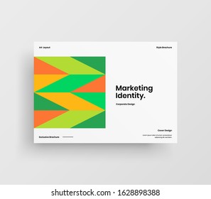 Creative business presentation vector A4 horizontal orientation front page mock up. Modern corporate report cover abstract geometric illustration design layout. Company identity brochure template.