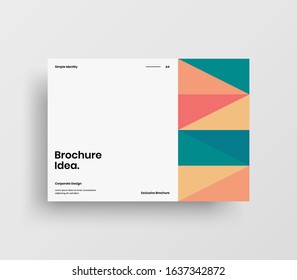 Creative business presentation vector A4 horizontal orientation front page mock up. Modern corporate report cover abstract geometric illustration design layout. Company identity brochure template.