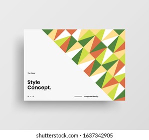 Creative business presentation vector A4 horizontal orientation front page mock up. Modern corporate report cover abstract geometric illustration design layout. Company identity brochure template.