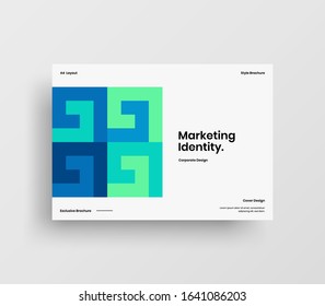 Creative business presentation vector A4 horizontal orientation front page mock up. Modern corporate report cover abstract geometric illustration design layout. Company identity brochure template.