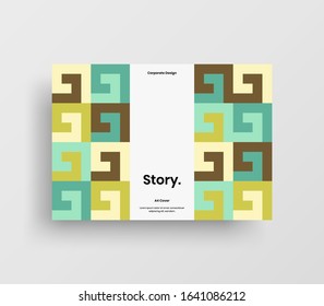 Creative business presentation vector A4 horizontal orientation front page mock up. Modern corporate report cover abstract geometric illustration design layout. Company identity brochure template.