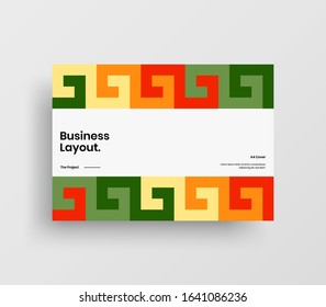 Creative business presentation vector A4 horizontal orientation front page mock up. Modern corporate report cover abstract geometric illustration design layout. Company identity brochure template.