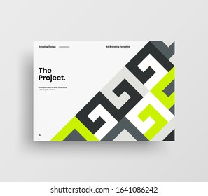 Creative business presentation vector A4 horizontal orientation front page mock up. Modern corporate report cover abstract geometric illustration design layout. Company identity brochure template.