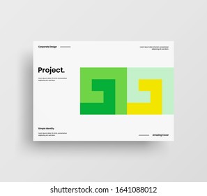 Creative business presentation vector A4 horizontal orientation front page mock up. Modern corporate report cover abstract geometric illustration design layout. Company identity brochure template.