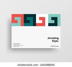 Creative business presentation vector A4 horizontal orientation front page mock up. Modern corporate report cover abstract geometric illustration design layout. Company identity brochure template.